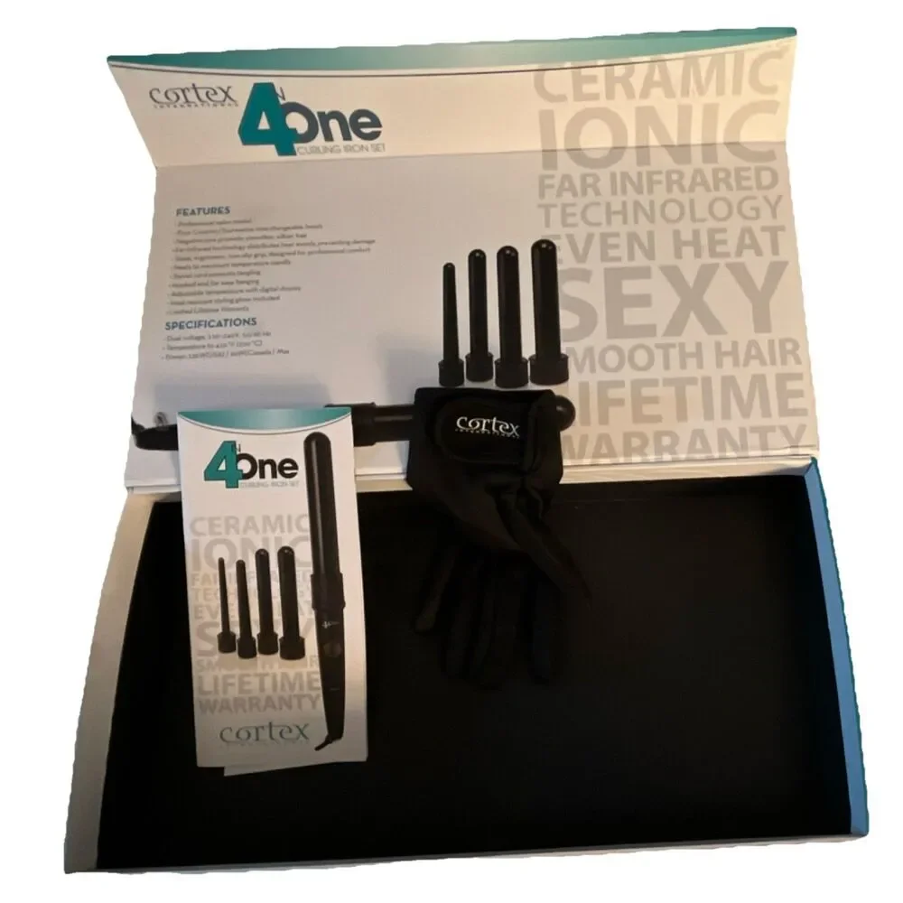 Cortex 4N1 Curling Iron Set Ceramic Interchangeable Barrels 1/2-1 1/2in Open Box